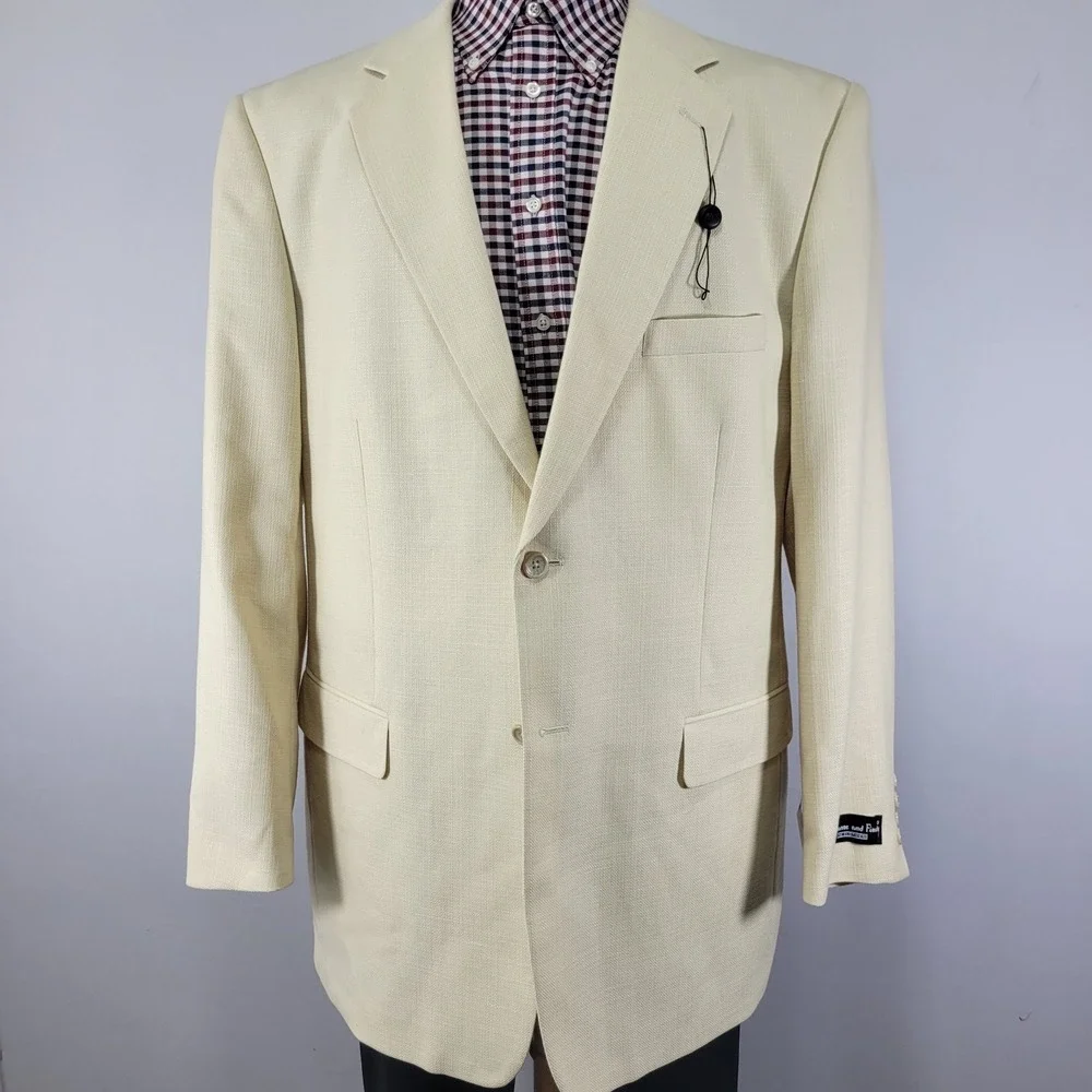 Kilburn Finch Men's‎ Sport Coat Blazer Two Button Ivory Polyester Blend 46L NEW
